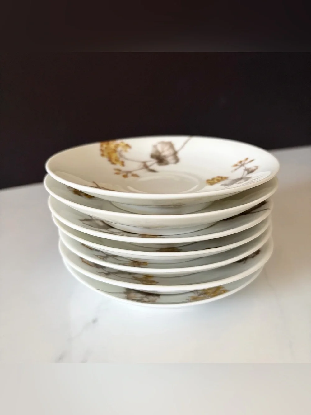 SET of 7 Espresso Demitasse Cup & Saucers - Yellow Floral - Haviland Limoges